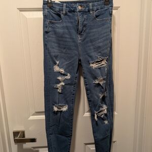 American Eagle Outfitters Distressed Blue Skinny Jeans